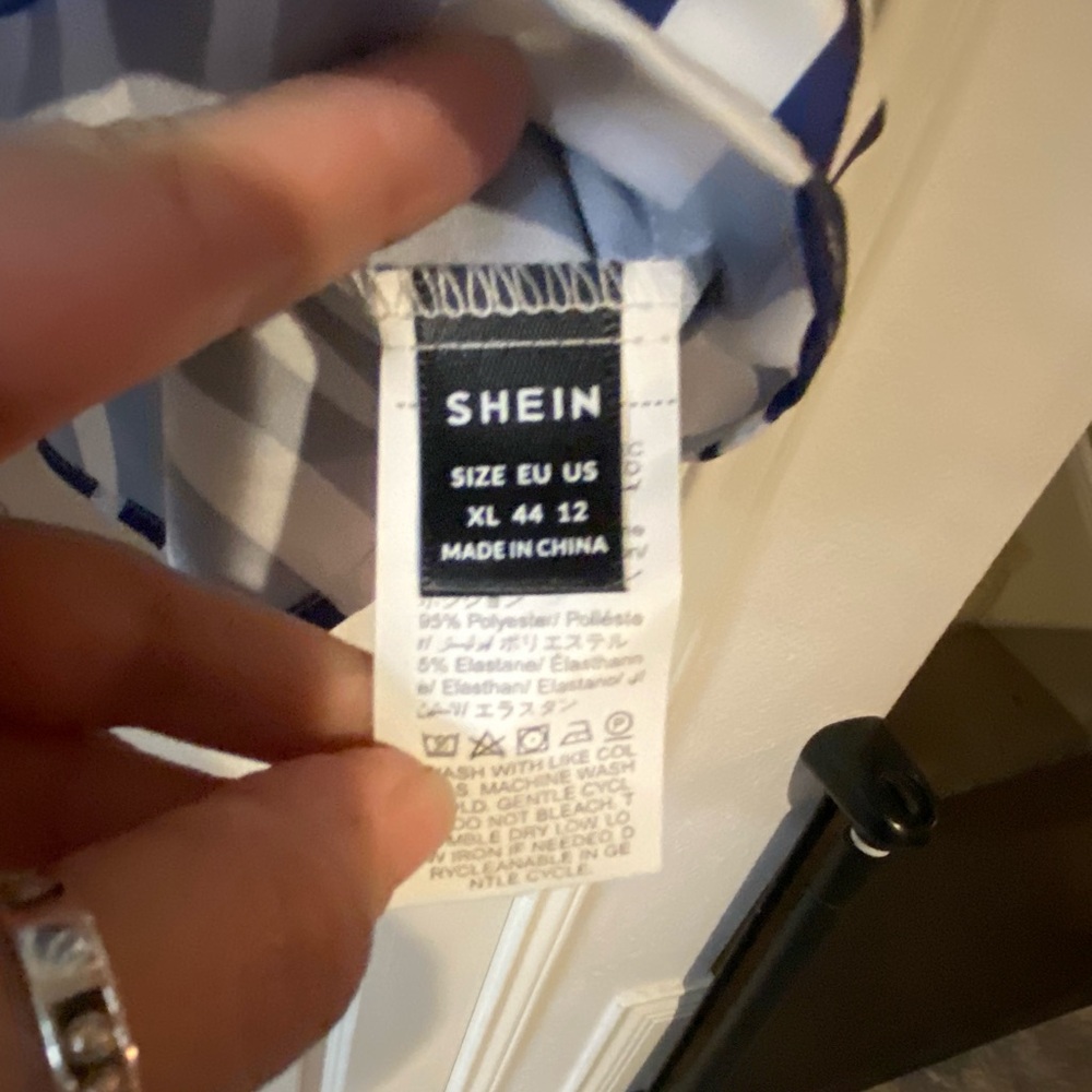 SHEIN Navy and White Zebra Print Cold Shoulder Blouse - Picture 5 of 5